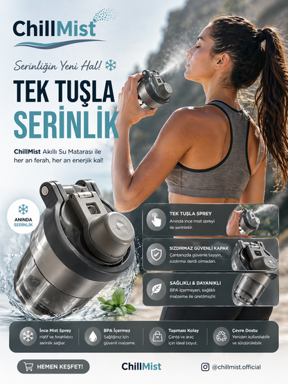 ✨ ChillMist™ Spreyli Matara – Yaz Sıcaklarına Meydan Oku, Serinlik Yanında!